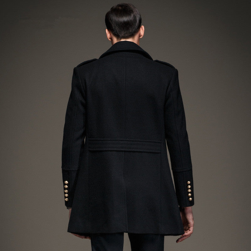 Winter Men's Coat Double Breasted Fashion Military Epaulet  Men Jacket Long Casaco Masculino