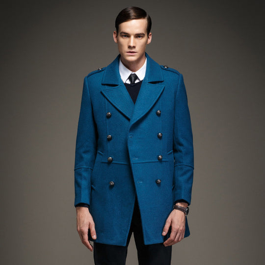 Winter Men's Coat Double Breasted Fashion Military Epaulet  Men Jacket Long Casaco Masculino