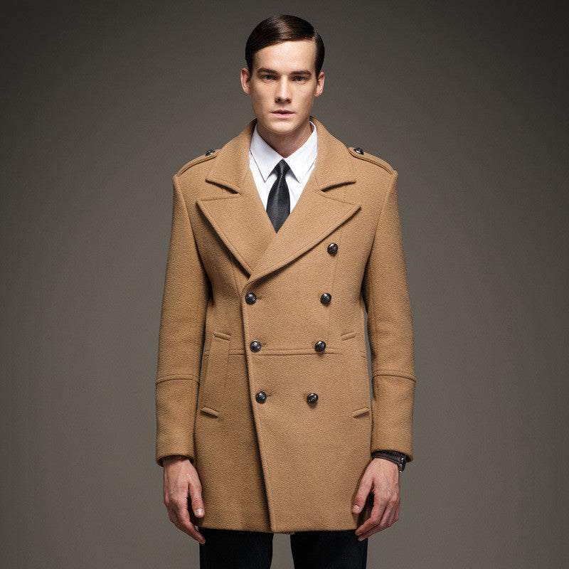 Winter Men's Coat Double Breasted Fashion Military Epaulet  Men Jacket Long Casaco Masculino