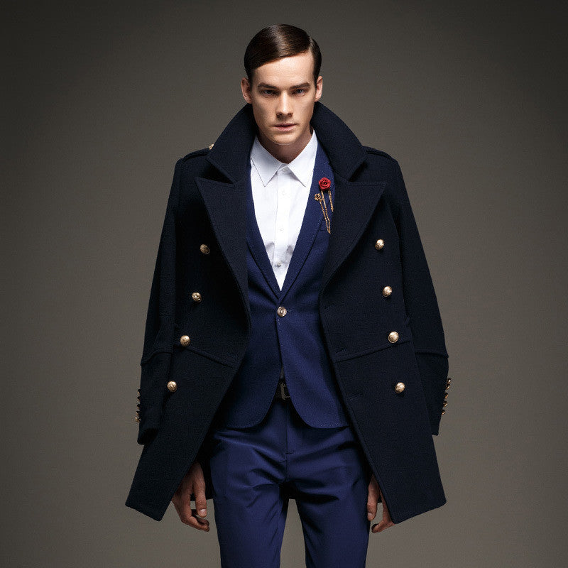 Winter Men's Coat Double Breasted Fashion Military Epaulet  Men Jacket Long Casaco Masculino