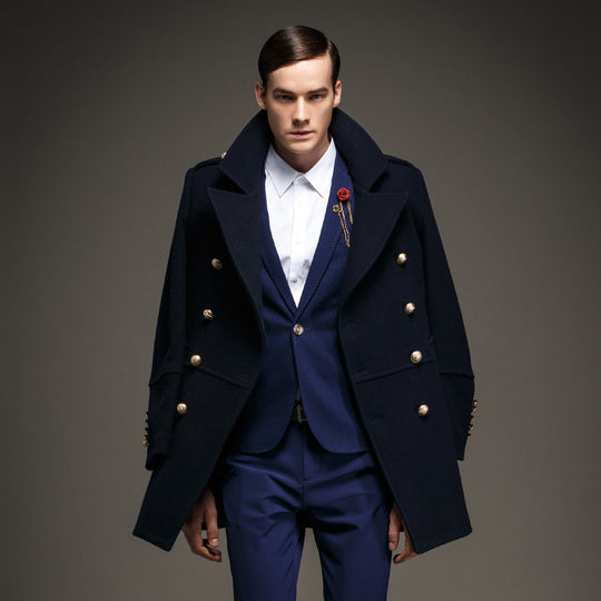 Winter Men's Coat Double Breasted Fashion Military Epaulet  Men Jacket Long Casaco Masculino