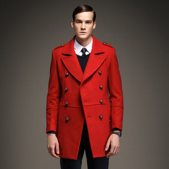Winter Men's Coat Double Breasted Fashion Military Epaulet  Men Jacket Long Casaco Masculino