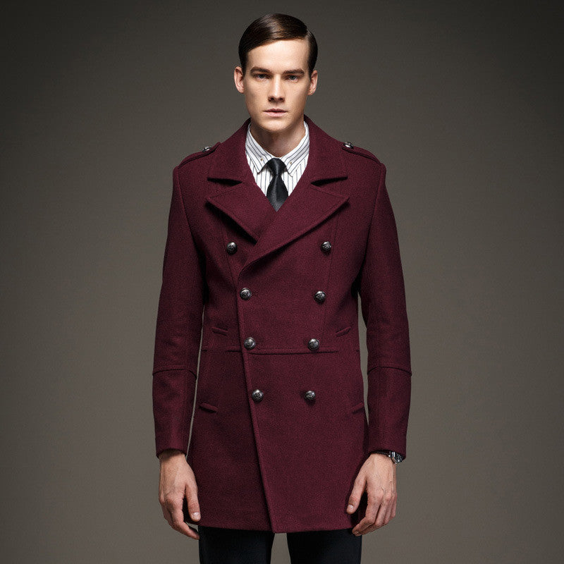 Winter Men's Coat Double Breasted Fashion Military Epaulet  Men Jacket Long Casaco Masculino