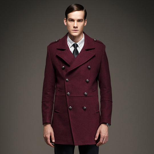 Winter Men's Coat Double Breasted Fashion Military Epaulet  Men Jacket Long Casaco Masculino