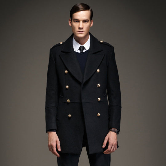 Winter Men's Coat Double Breasted Fashion Military Epaulet  Men Jacket Long Casaco Masculino