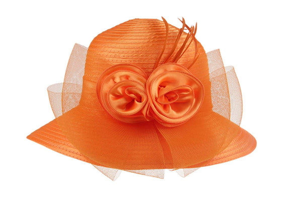 Dantiya Women's Organza Wide Brim Floral Ribbon Kentucky Derby Church Dress Sun Hat
