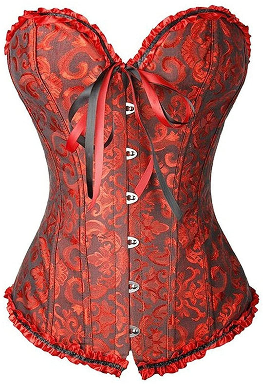 Spring Fever Womens Sexy Lace up Corset Satin Boned Bustier Overbust Bodyshaper Lingerie