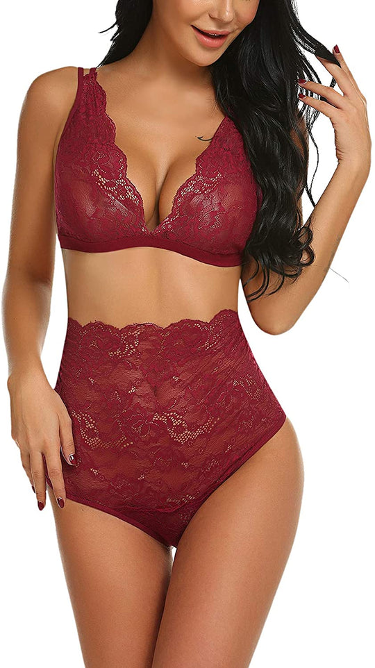 Avidlove Women Sexy Lace Lingerie High Waist Bra and Panty Set Strappy Babydoll