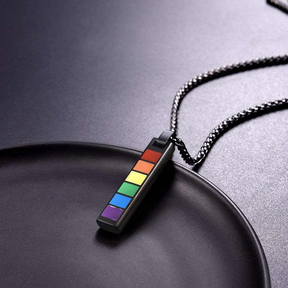 LGBT Pride Pendant Mens Bar Necklaces Rainbow Gay Pride Women Lesbian Jewelry 316L Stainless Steel Gay Pride 18k Gold/Black Gun Plated Gift PSP2529