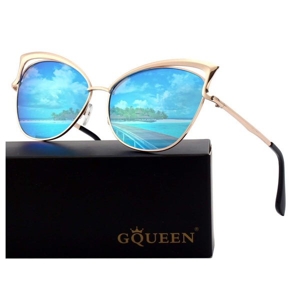 GQUEEN Women's Oversized Polarized Metal Frame Mirrored Cat Eye Sunglasses MT3