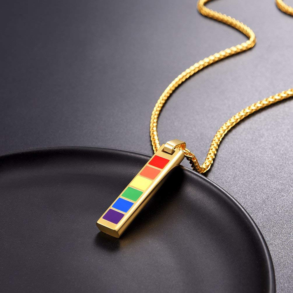 LGBT Pride Pendant Mens Bar Necklaces Rainbow Gay Pride Women Lesbian Jewelry 316L Stainless Steel Gay Pride 18k Gold/Black Gun Plated Gift PSP2529