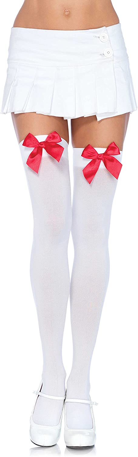 Leg Avenue Women's Opaque Thigh-High Stockings with Satin Bows