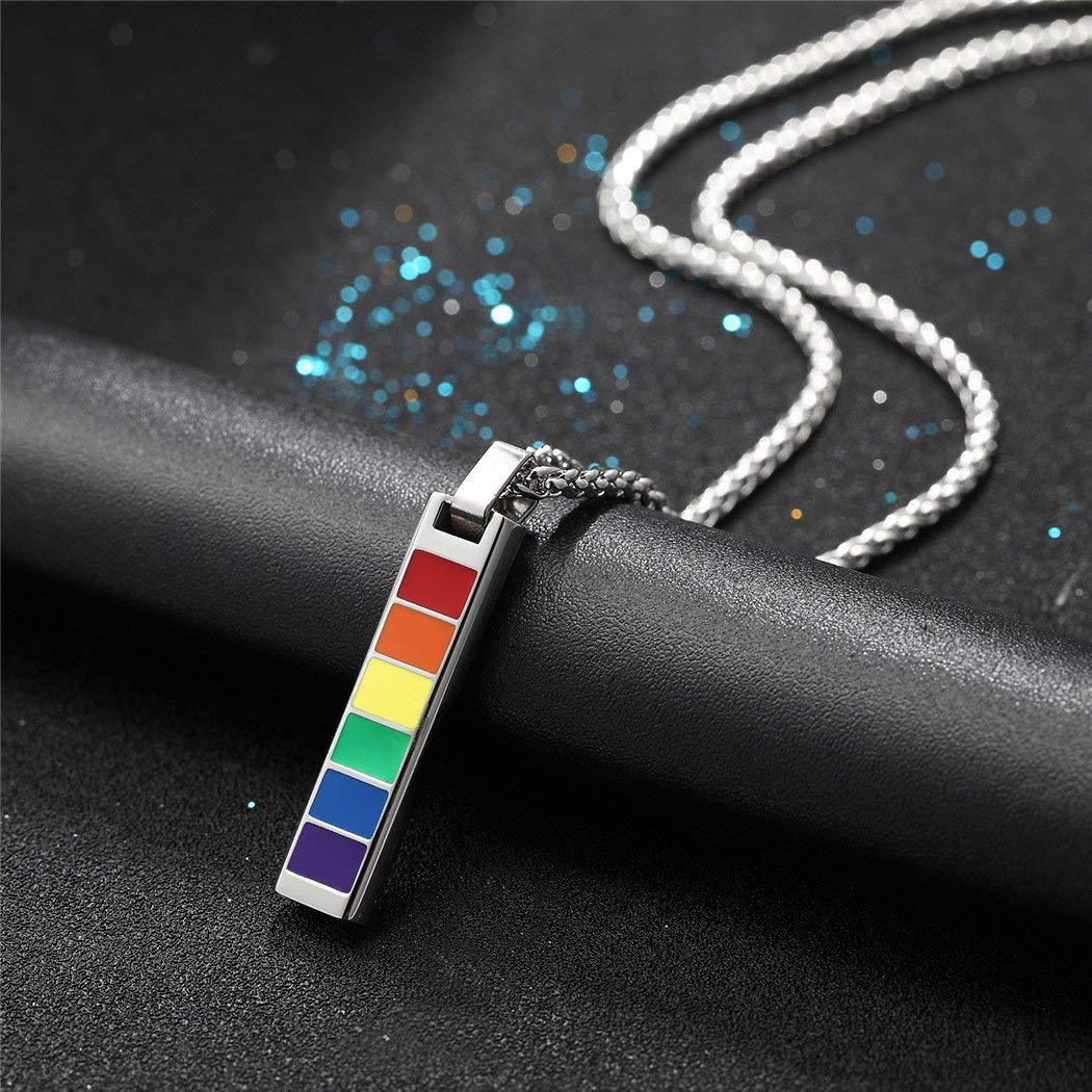 LGBT Pride Pendant Mens Bar Necklaces Rainbow Gay Pride Women Lesbian Jewelry 316L Stainless Steel Gay Pride 18k Gold/Black Gun Plated Gift PSP2529