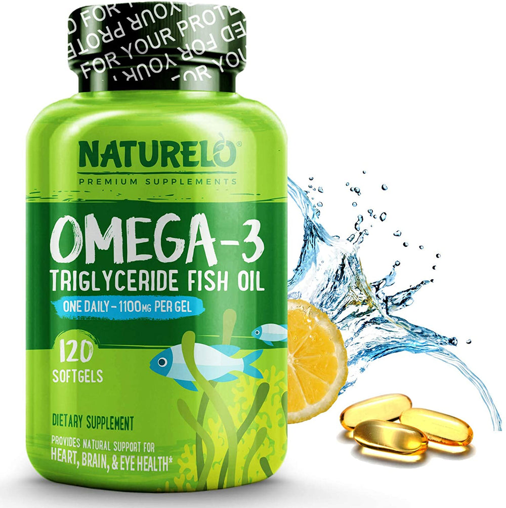NATURELO Premium Omega-3 Fish Oil - 1100 mg Triglyceride Omega 3 - High Strength Burpless DHA EPA Supplement - Best for Brain Heart Joint Health - 60 Softgels | 2 Month Supply