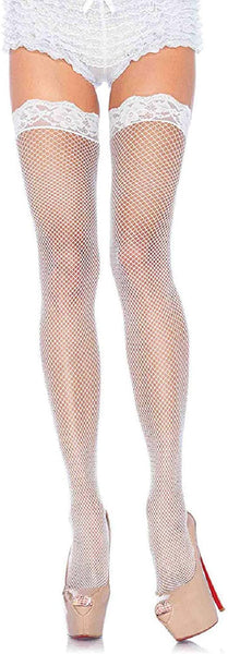 Leg Avenue Women's Fishnet Thigh High Stockings with Silicone Lace Top