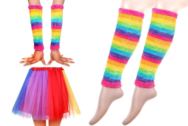 Women's Rainbow Long Gloves Socks and 3 Layered Tulle Tutu Skirt Party Accessory Set