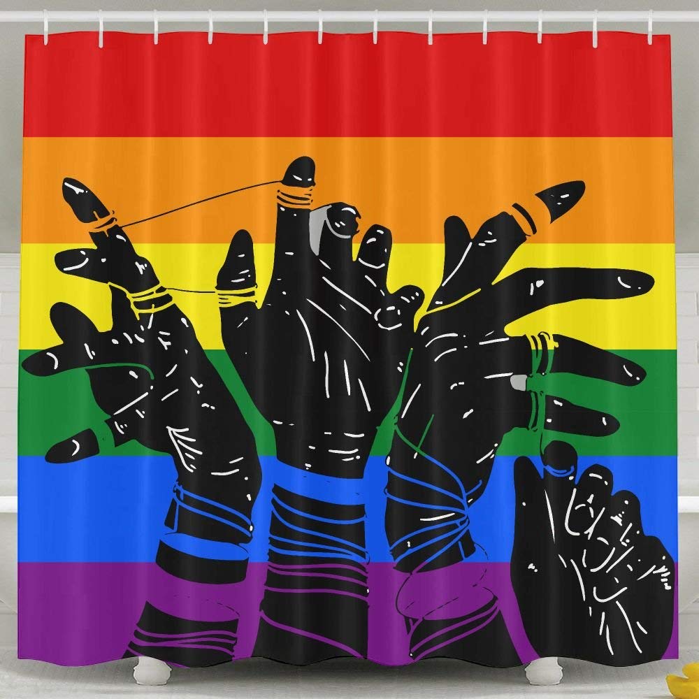 BESTSC LGBT Lesbian Gay Pride Rainbow Flag Shower Curtains - Gay Background Bath Curtain - Waterproof Polyester Fabric Bathroom Decor Set with Hooks - 60" X 72"