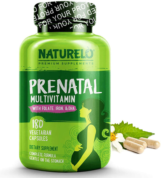 NATURELO Prenatal Multivitamin - with Natural Iron, Folate, DHA and Calcium - Vegan & Vegetarian - Non-GMO - Whole Food - Gluten Free - 180 Capsules | 2 Month Supply