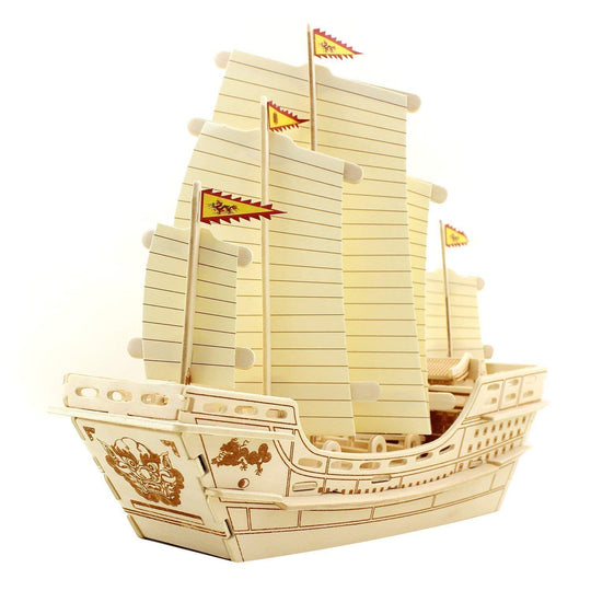 Lychee® Wooden Ancient Ship 3D PUZZLE, Wooden DIY Model Set Handcraft Birthday Christmas Gift for Kids (Zheng he)