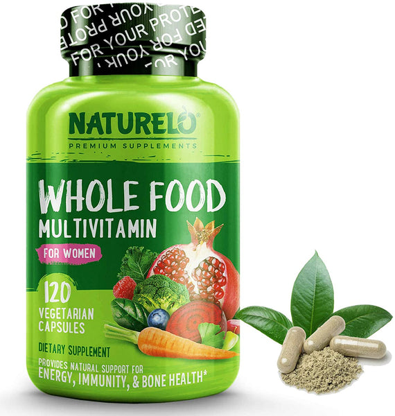 NATURELO Whole Food Multivitamin for Women - Natural Vitamins, Minerals, Raw Organic Extracts - Best Supplement for Energy and Heart Health - Vegan - Non GMO - 120 Capsules