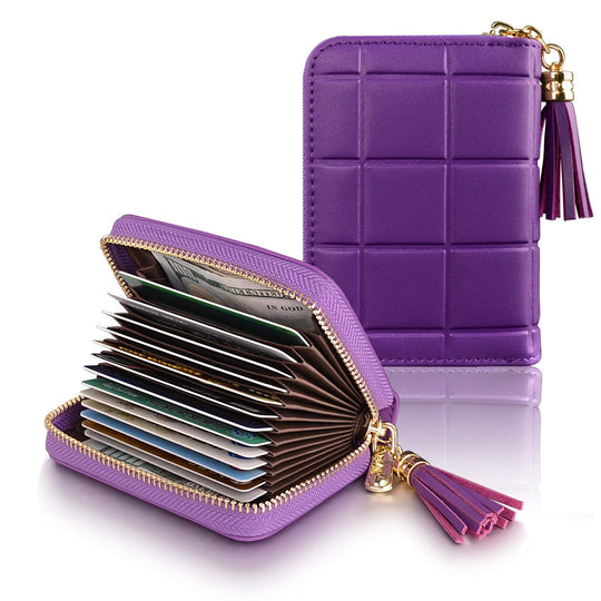 Women's RFID Blocking 15 Slots Card Holder Leather Zipper Accordion Wallet Leather Credit Card Holder for Women