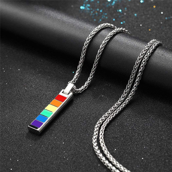 LGBT Pride Pendant Mens Bar Necklaces Rainbow Gay Pride Women Lesbian Jewelry 316L Stainless Steel Gay Pride 18k Gold/Black Gun Plated Gift PSP2529