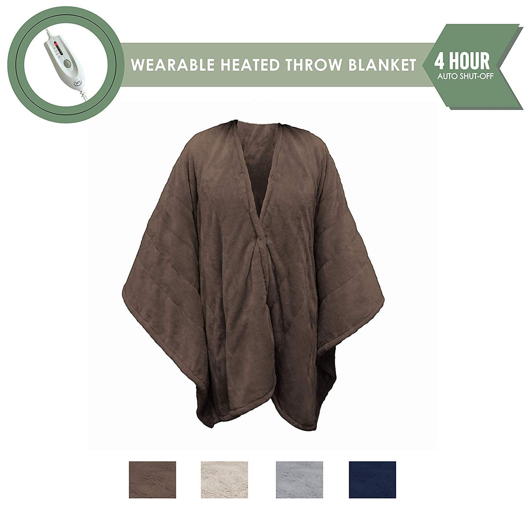 Serta Snuggler Electric Heated Cape/Throw Blanket, Chocolate