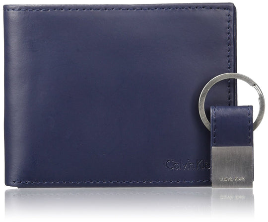 Calvin Klein mens Rfid Blocking Leather Bookfold Wallet With Key Fob