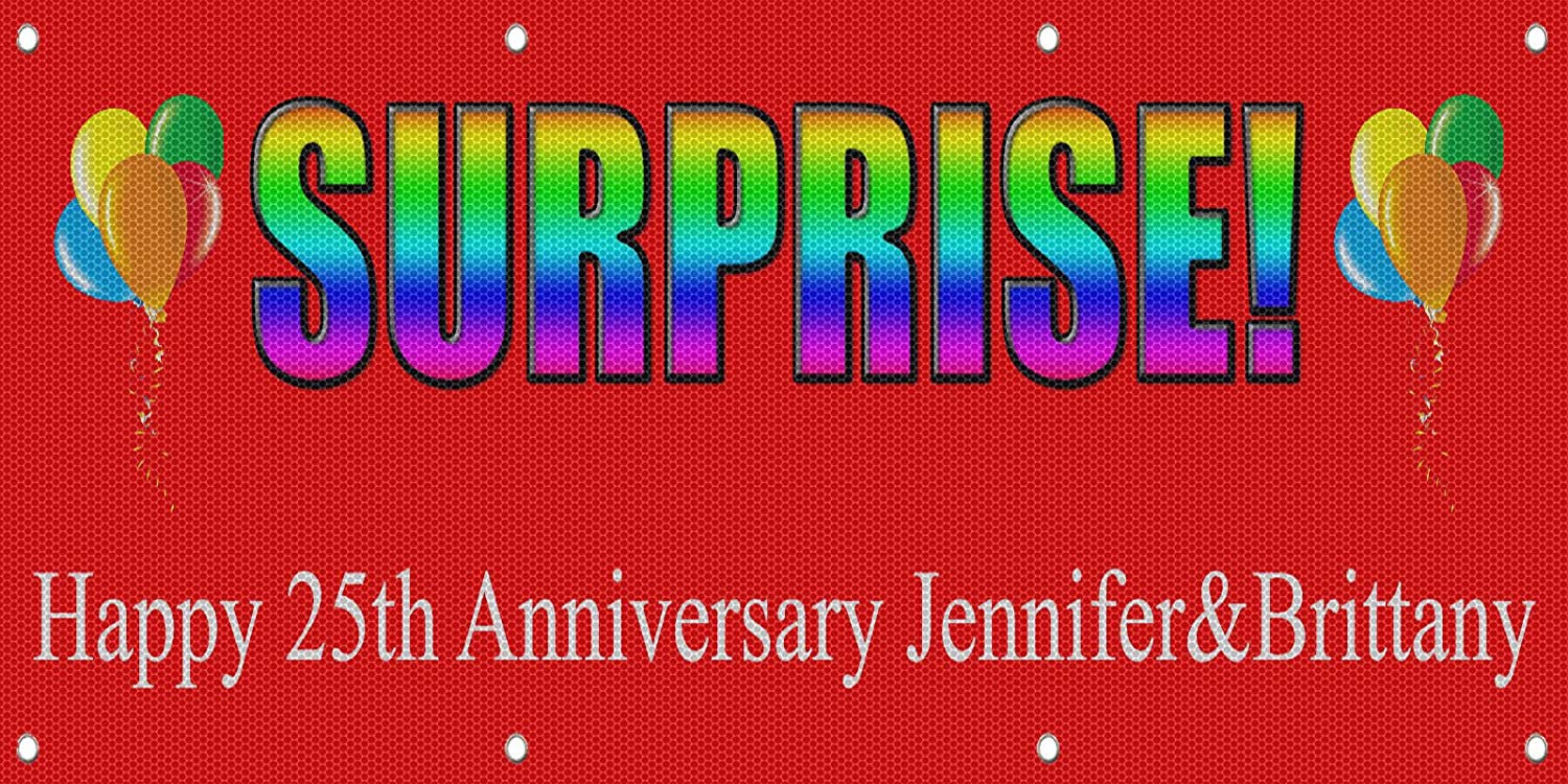 Surprise Happy Anniversary Custom Gay Lesbian MESH Windproof Fence Banner Sign 4' X 8' /W 8 Grommets
