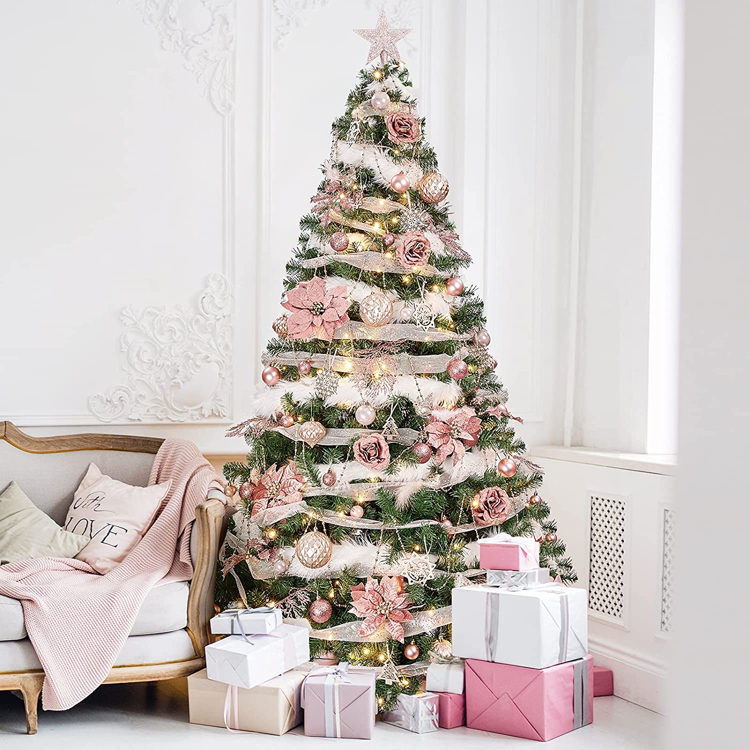 WBHome 7.5FT Pre-lit Artificial Christmas Tree with Ornaments