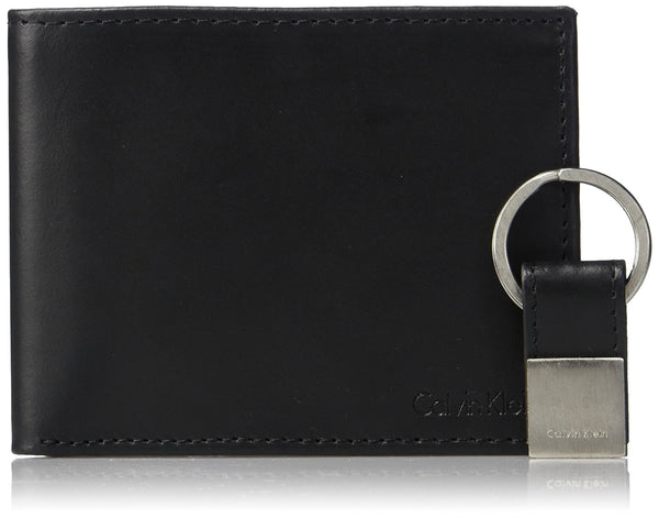 Calvin Klein mens Rfid Blocking Leather Bookfold Wallet With Key Fob