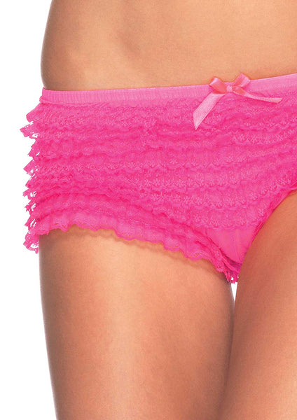 Leg Avenue Women's Micromesh Lace Ruffle Tanga Shorts