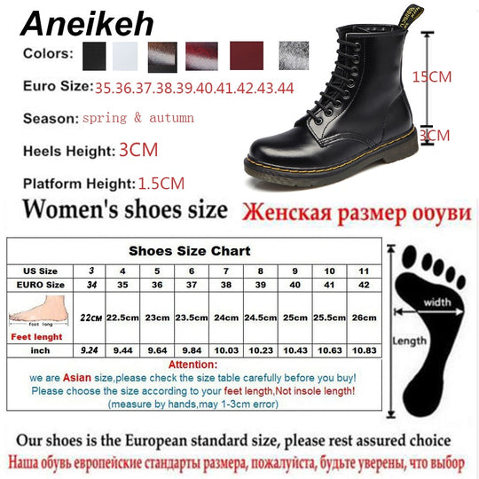 Aneikeh Women Ankle Boots Shoes Woman 2018 Spring Fall Genuine Leather Lace Up Shoes Punk Plus Size 43 44 Riding, Equestr Boots