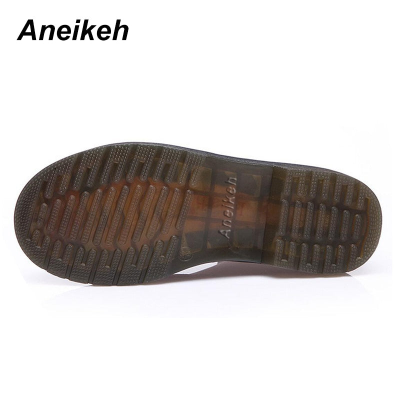 Aneikeh Women Ankle Boots Shoes Woman 2018 Spring Fall Genuine Leather Lace Up Shoes Punk Plus Size 43 44 Riding, Equestr Boots