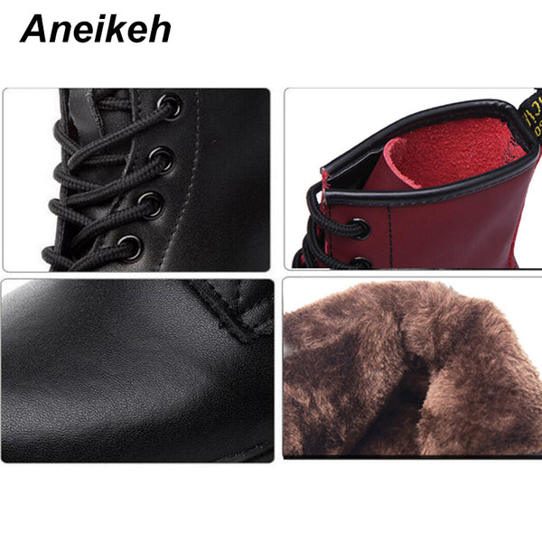 Aneikeh Women Ankle Boots Shoes Woman 2018 Spring Fall Genuine Leather Lace Up Shoes Punk Plus Size 43 44 Riding, Equestr Boots