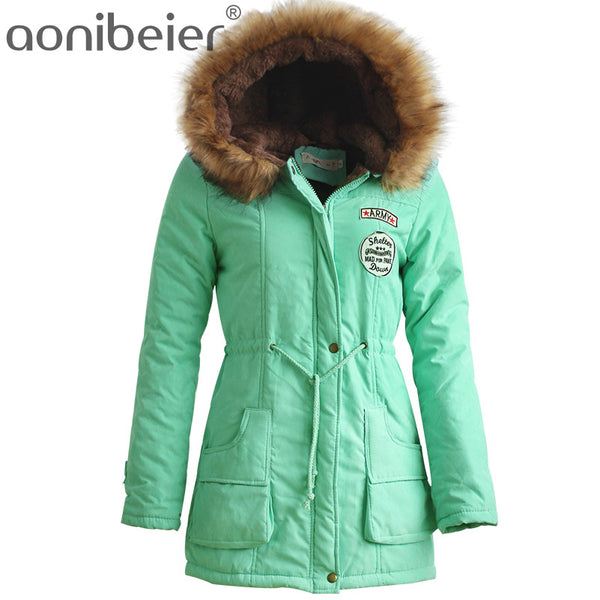 Aonibeier Parkas Women Coats Fashion Autumn Warm Winter Jackets Women Fur Collar Long Parka Plus Size Hoodies Cotton Outwear