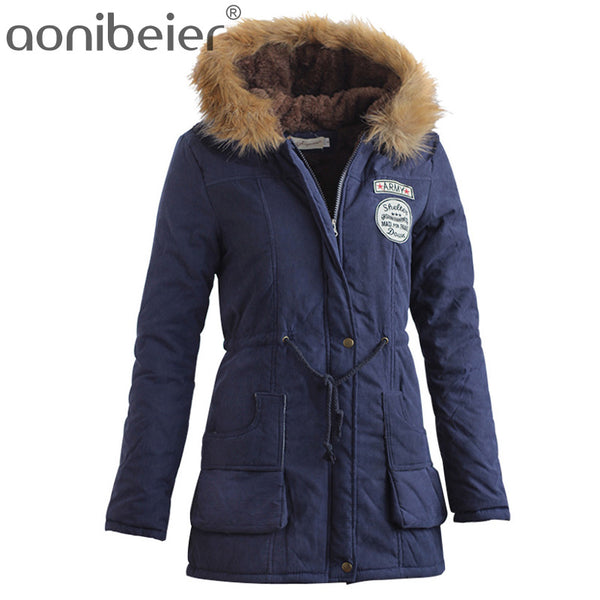 Aonibeier Parkas Women Coats Fashion Autumn Warm Winter Jackets Women Fur Collar Long Parka Plus Size Hoodies Cotton Outwear