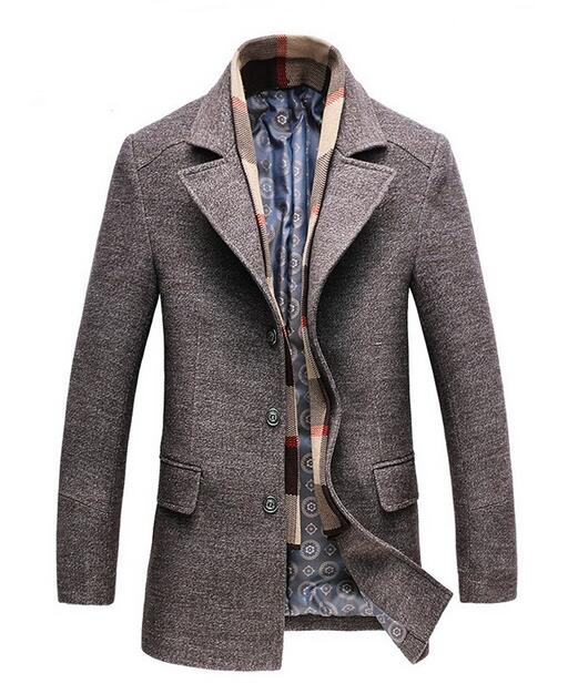 Autumn Winter Casual Men Wool Coats Thick Warm Jackets Single Button Outwear Mens Jackets And Coats Solid Coffee Gray M-3XL