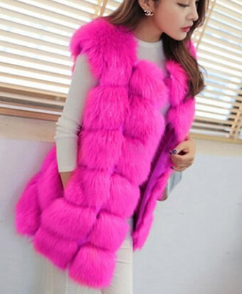 BINYUXD coat Arrival Winter Warm Fashion Women Import Coat Fur Vests High-Grade Faux Fur Coat Fox Fur Long Vest  Women's Jacket