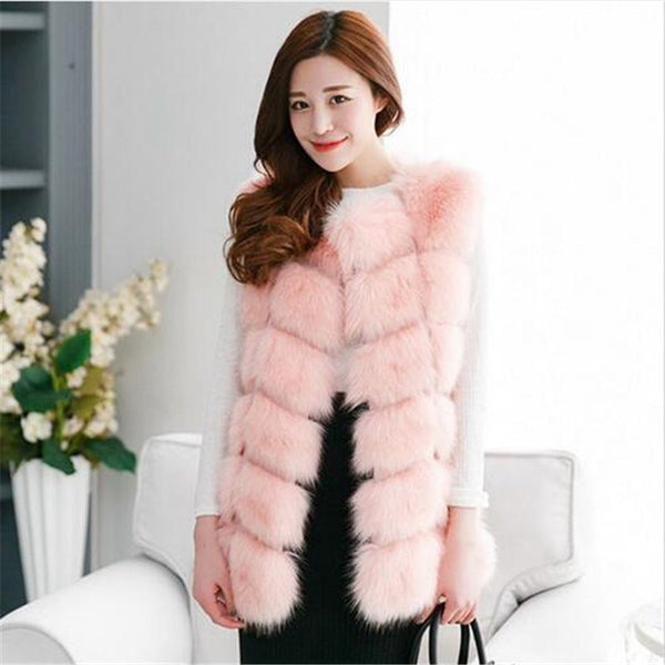 BINYUXD coat Arrival Winter Warm Fashion Women Import Coat Fur Vests High-Grade Faux Fur Coat Fox Fur Long Vest  Women's Jacket