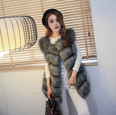 BINYUXD coat Arrival Winter Warm Fashion Women Import Coat Fur Vests High-Grade Faux Fur Coat Fox Fur Long Vest  Women's Jacket