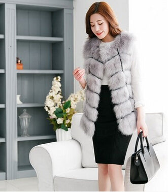 BINYUXD coat Arrival Winter Warm Fashion Women Import Coat Fur Vests High-Grade Faux Fur Coat Fox Fur Long Vest  Women's Jacket