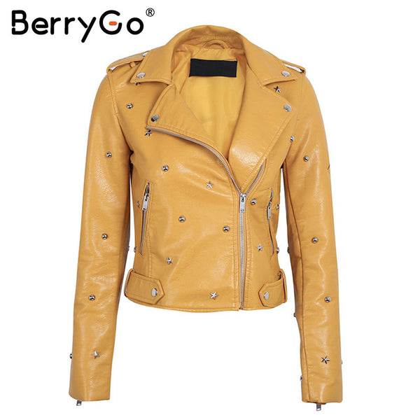 leather jacket coat female rivet outerwear coats Zipper basic jackets faux leather coat Autumn winter jacket women