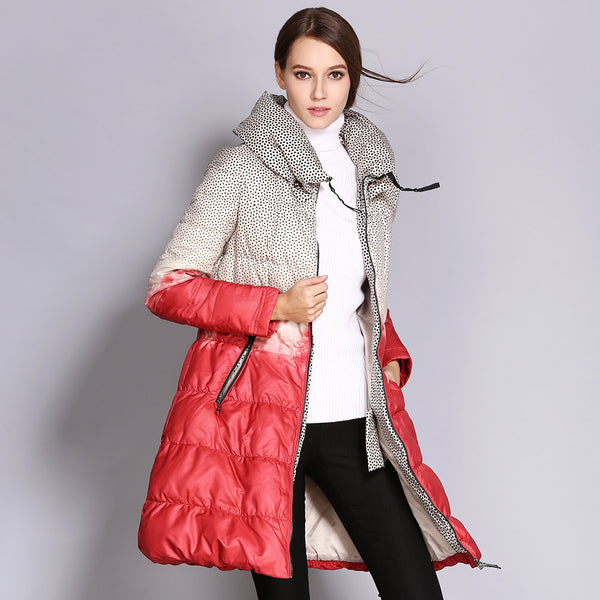 COUTUDI 2017 Winter Plus Size Down Coat Women Parkas Female Long Duck Down Padded Jacket Hit Color High Quality Women's Clothing