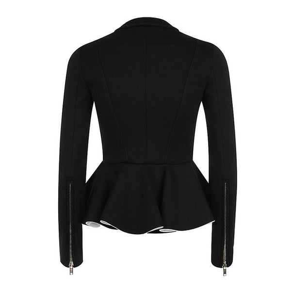 women jacket coat l2017 spring Black Tops girls O Neck  zipper work wear Long Sleeve peplum Women jacket