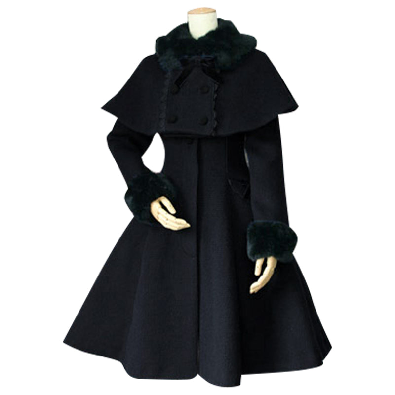 Custom Tailored Women's Winter Coat Retro Style Female Two Piece Long Coat with Poncho Jacket