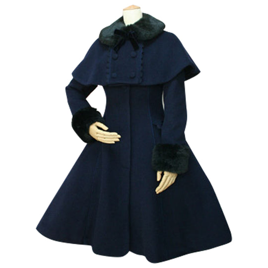 Custom Tailored Women's Winter Coat Retro Style Female Two Piece Long Coat with Poncho Jacket