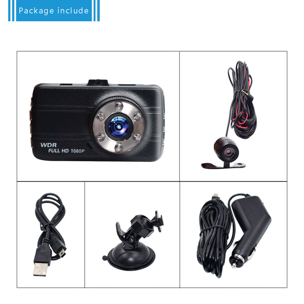 Dual Car Camera DVR 1080P Car Recorder 3 inch 150 Degree 6 Led Dashcam Two lens Dash Cam Dvrs Night Vision Auto Video Dashcam