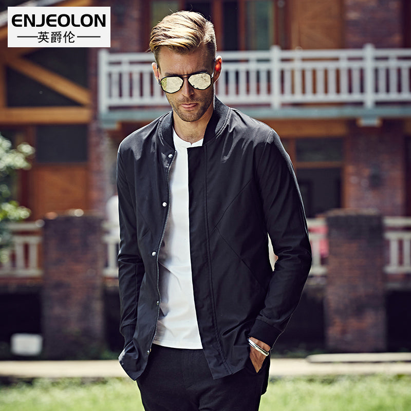 Bomber jackets men, fashion fit black solid plus size Mens coats, stand collar Jacket clothes WT0216