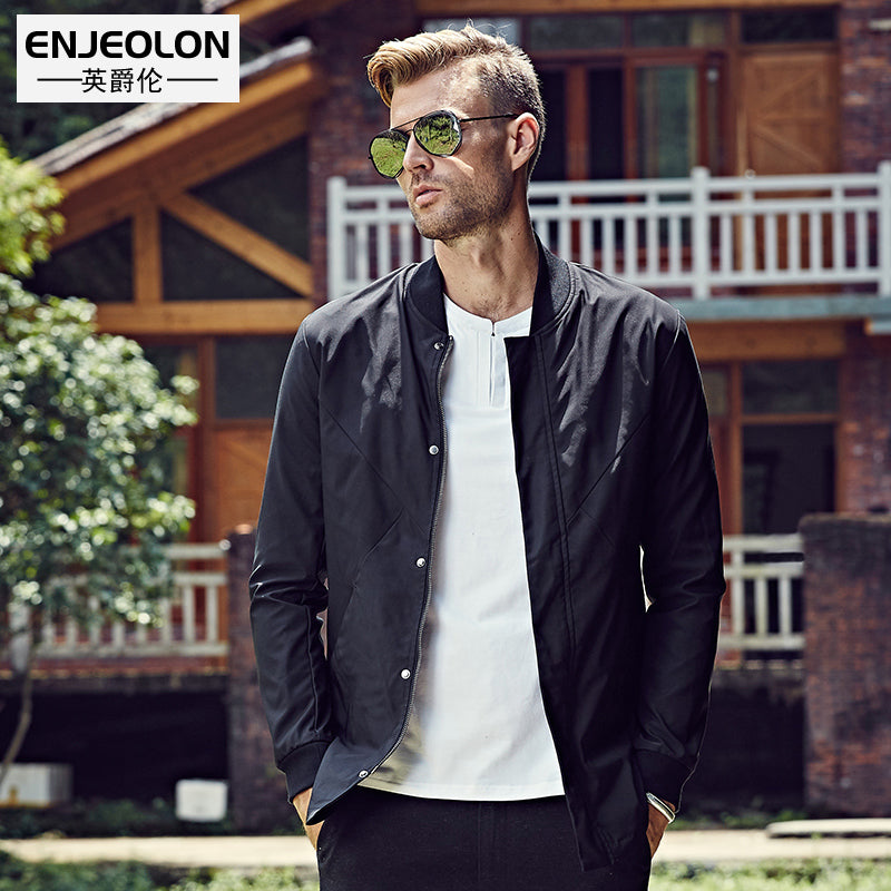 Bomber jackets men, fashion fit black solid plus size Mens coats, stand collar Jacket clothes WT0216